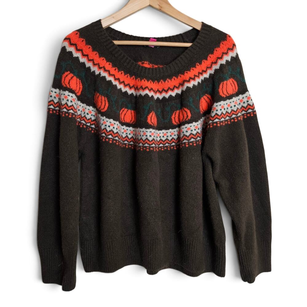 Vince Camuto Womens Pumpkin Faire Isle Sweater Sz XXL Brown Halloween
